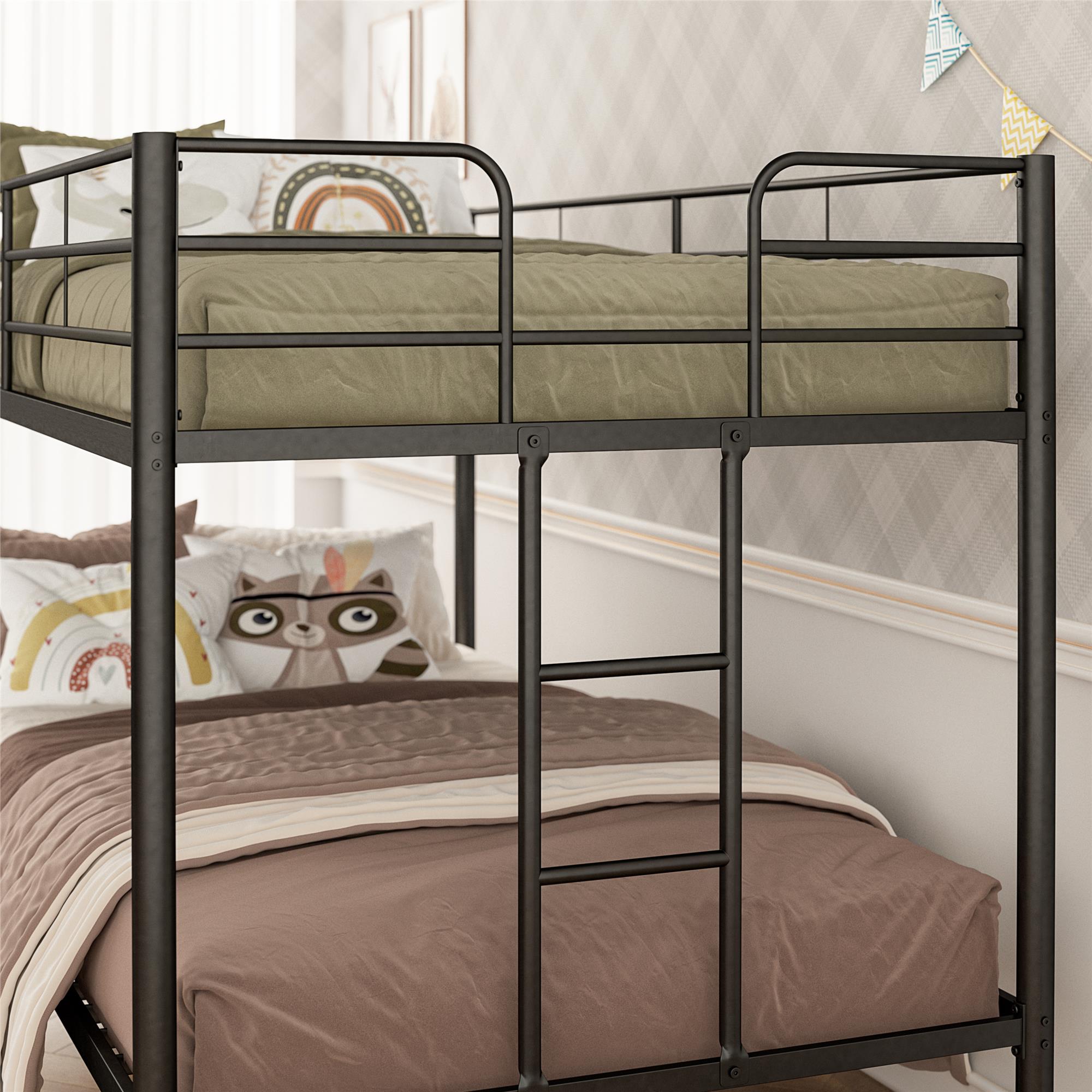 DHP Elara Low Metal Bunk Bed, Twin Over Twin, Black - Black - Twin-Over-Twin