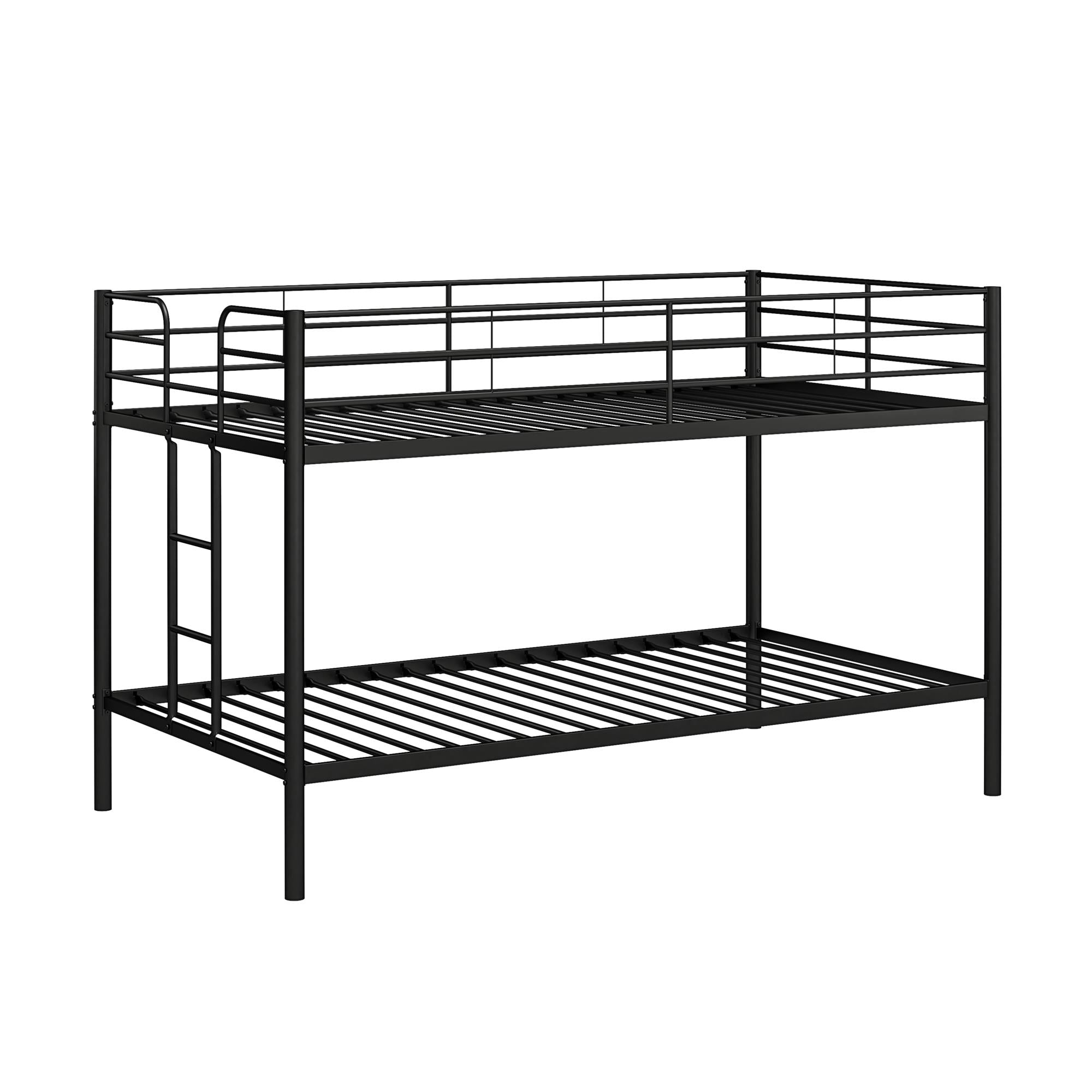DHP Elara Low Metal Bunk Bed, Twin Over Twin, Black - Black - Twin-Over-Twin