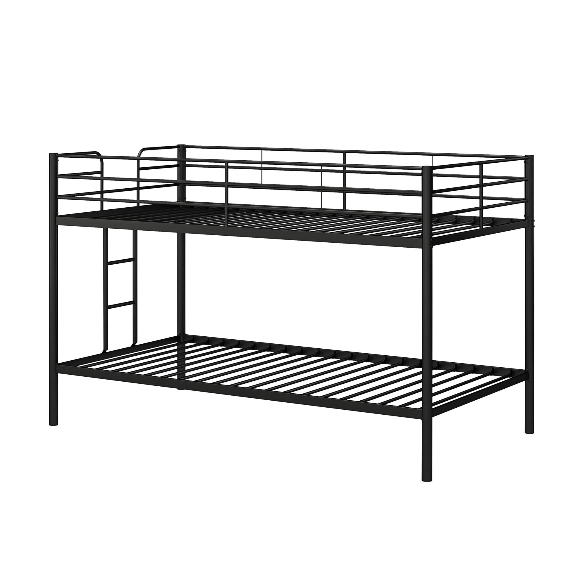 DHP Elara Low Metal Bunk Bed, Twin Over Twin, Black - Black - Twin-Over-Twin