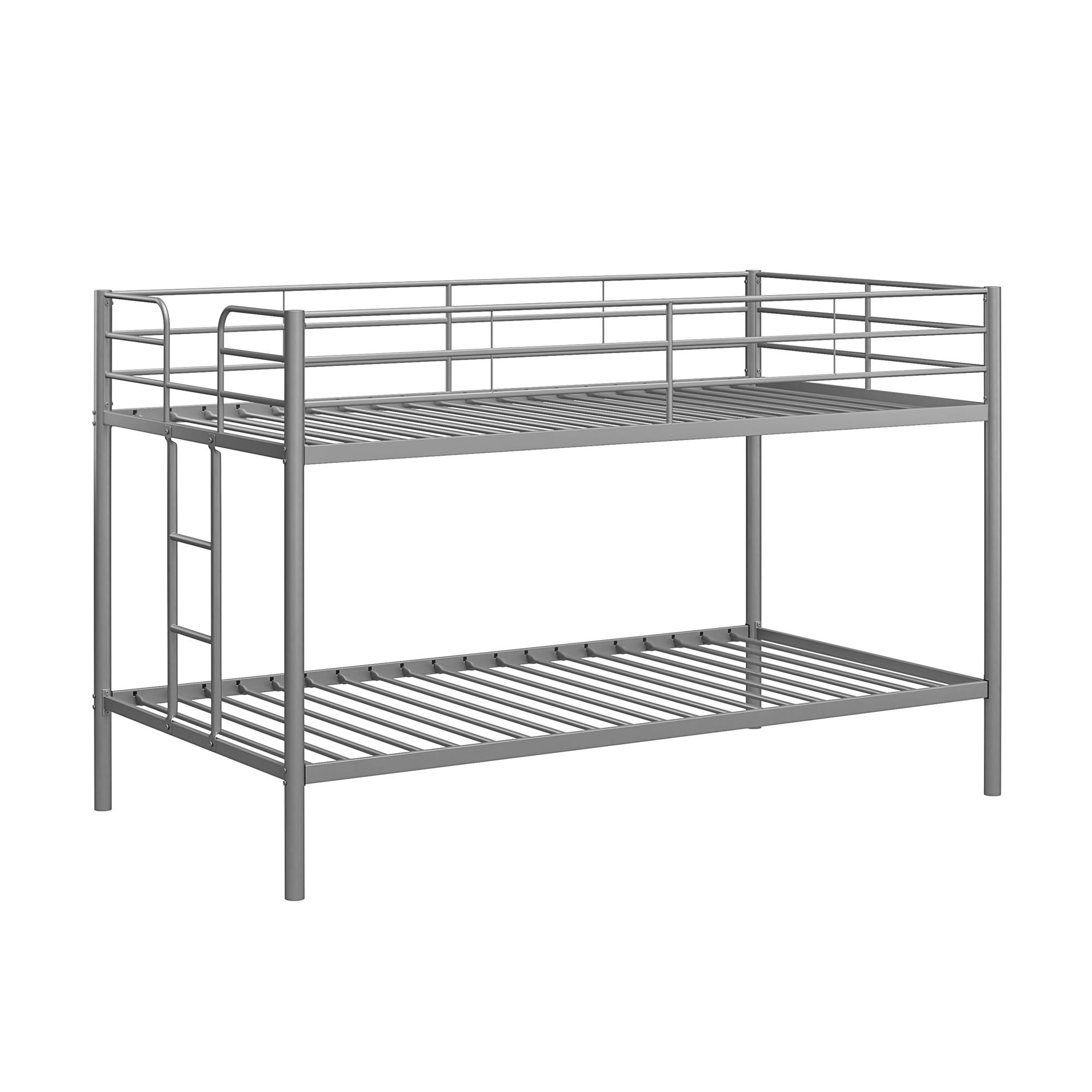 DHP Elara Low Metal Bunk Bed, Twin Over Twin, Silver - Silver - Twin-Over-Twin