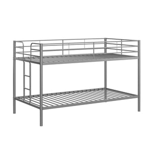 DHP Elara Low Metal Bunk Bed, Twin Over Twin, Silver - Silver - Twin-Over-Twin