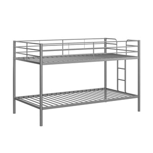 DHP Elara Low Metal Bunk Bed, Twin Over Twin, Silver - Silver - Twin-Over-Twin