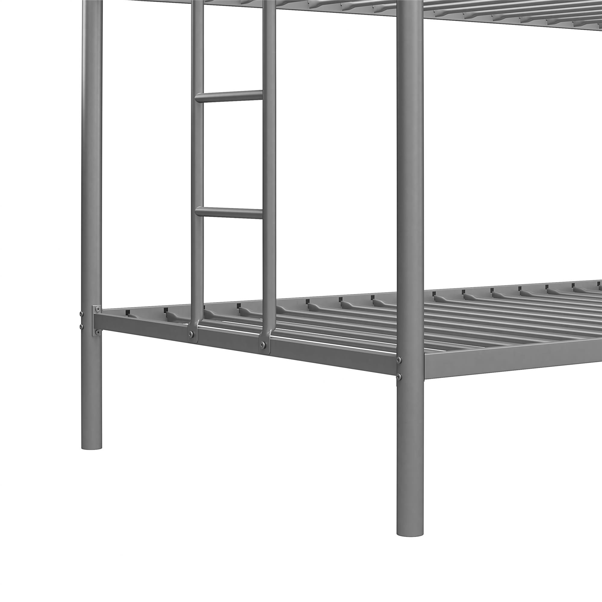 DHP Elara Low Metal Bunk Bed, Twin Over Twin, Silver - Silver - Twin-Over-Twin
