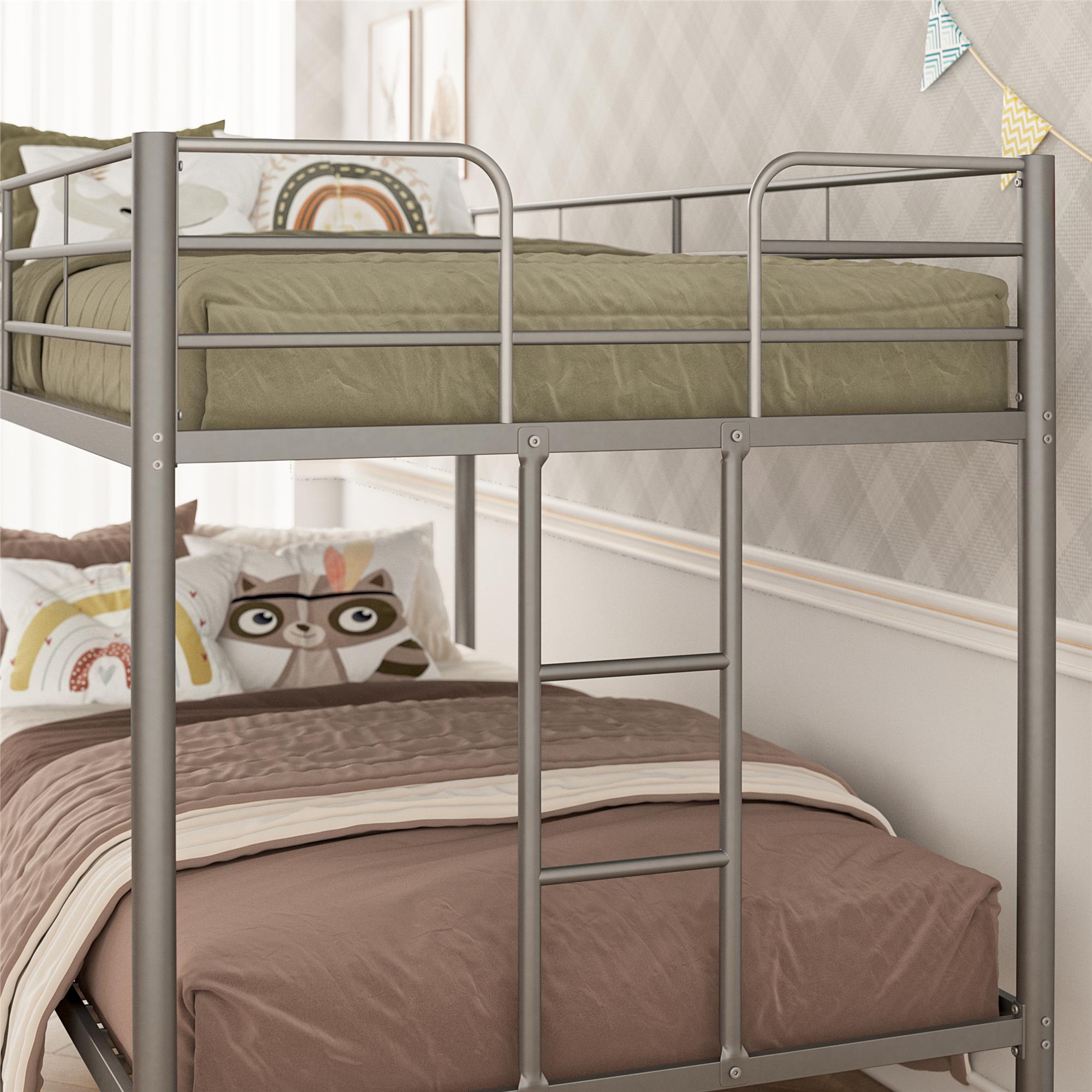 DHP Elara Low Metal Bunk Bed, Twin Over Twin, Silver - Silver - Twin-Over-Twin