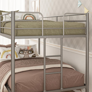 DHP Elara Low Metal Bunk Bed, Twin Over Twin, Silver - Silver - Twin-Over-Twin