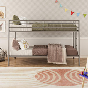 DHP Elara Low Metal Bunk Bed, Twin Over Twin, Silver - Silver - Twin-Over-Twin