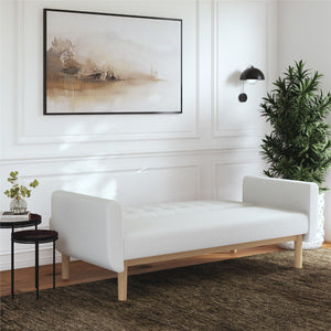RealRooms Barrie Futon Sofa Bed - Ivory Teddy - 3-Seater