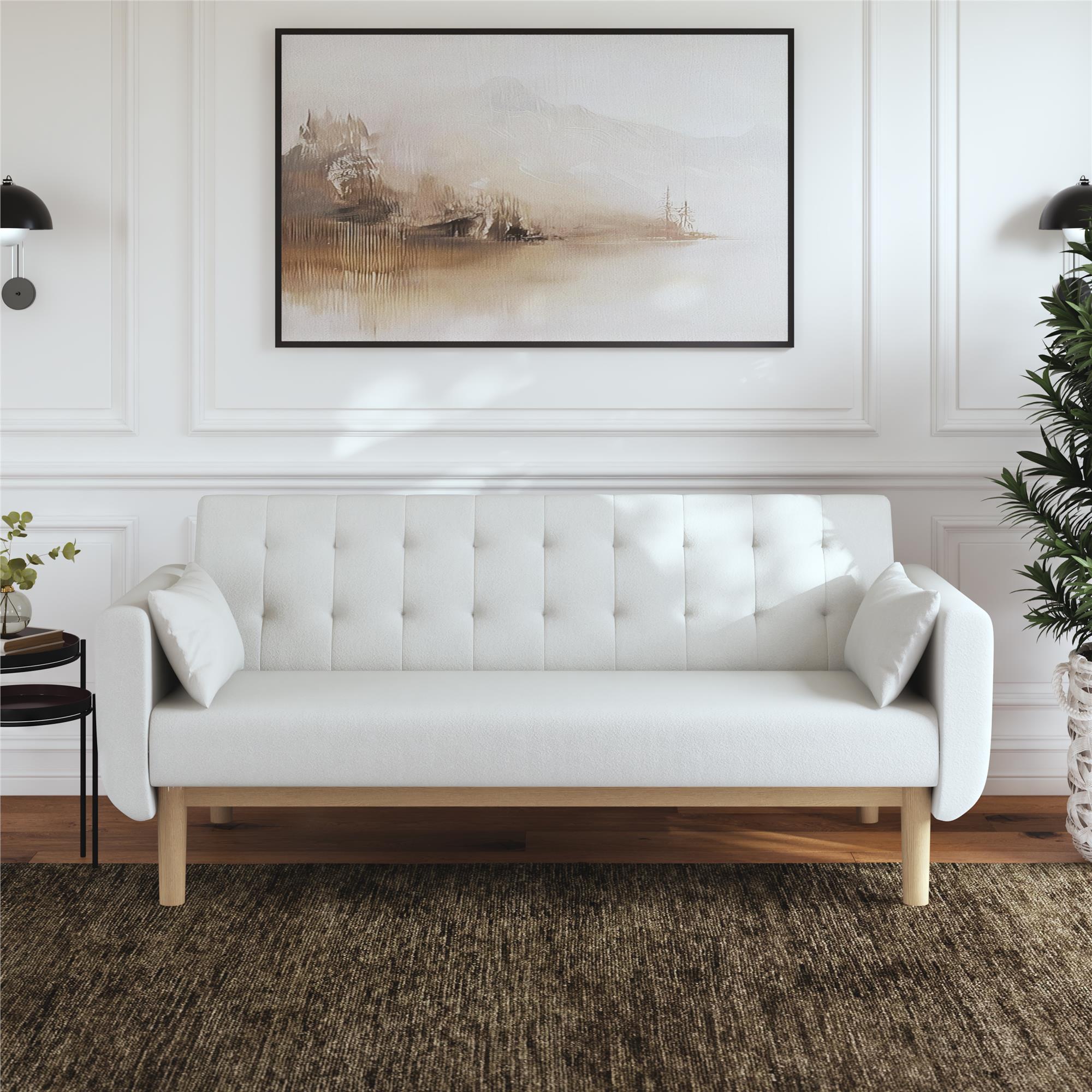 RealRooms Barrie Futon Sofa Bed - Ivory Teddy - 3-Seater