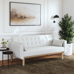 RealRooms Barrie Futon Sofa Bed - Ivory Teddy - 3-Seater
