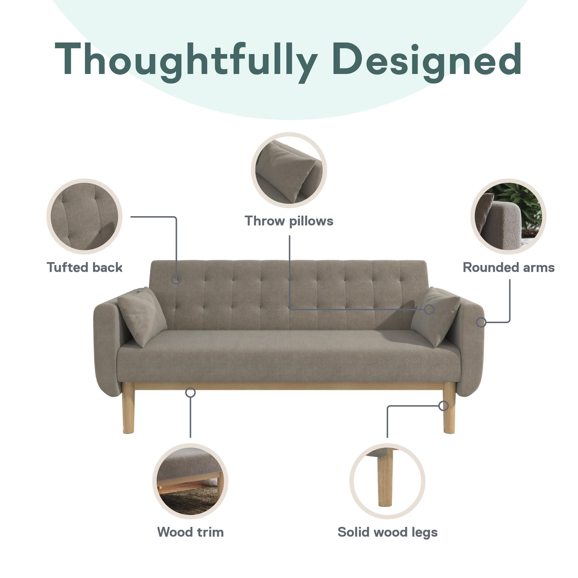 RealRooms Barrie Futon Sofa Bed - Pebble Gray - 3-Seater