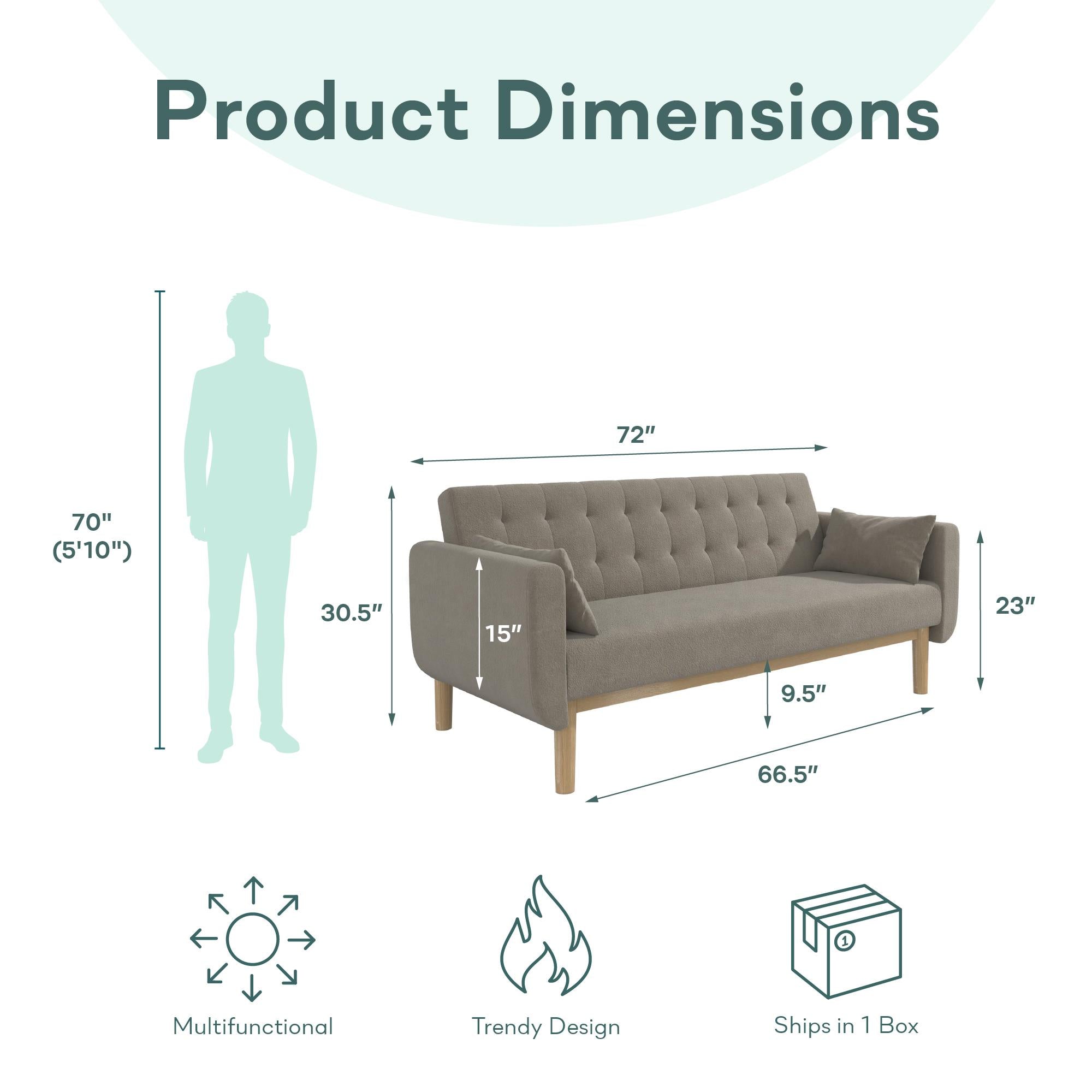 RealRooms Barrie Futon Sofa Bed - Pebble Gray - 3-Seater