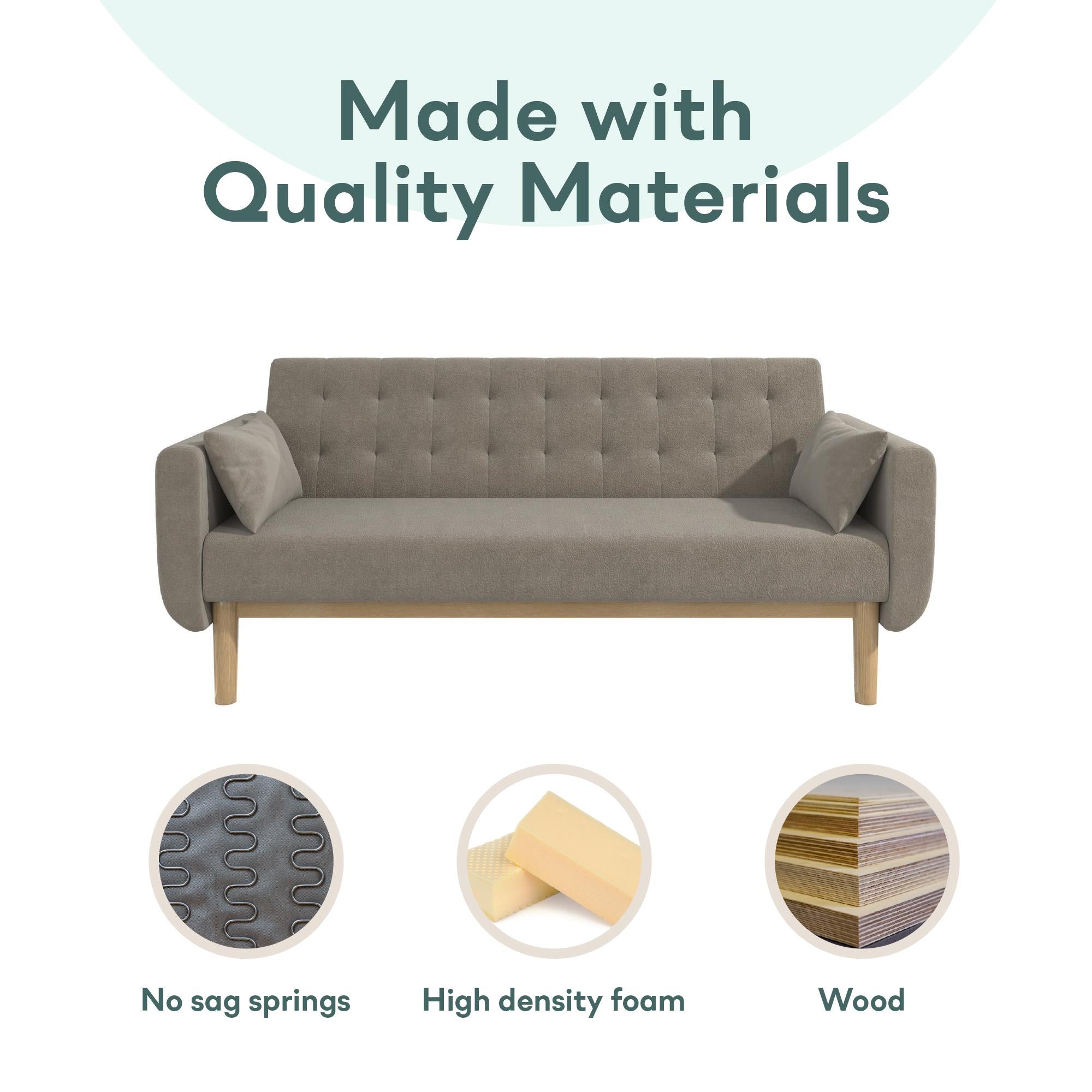 RealRooms Barrie Futon Sofa Bed - Pebble Gray - 3-Seater
