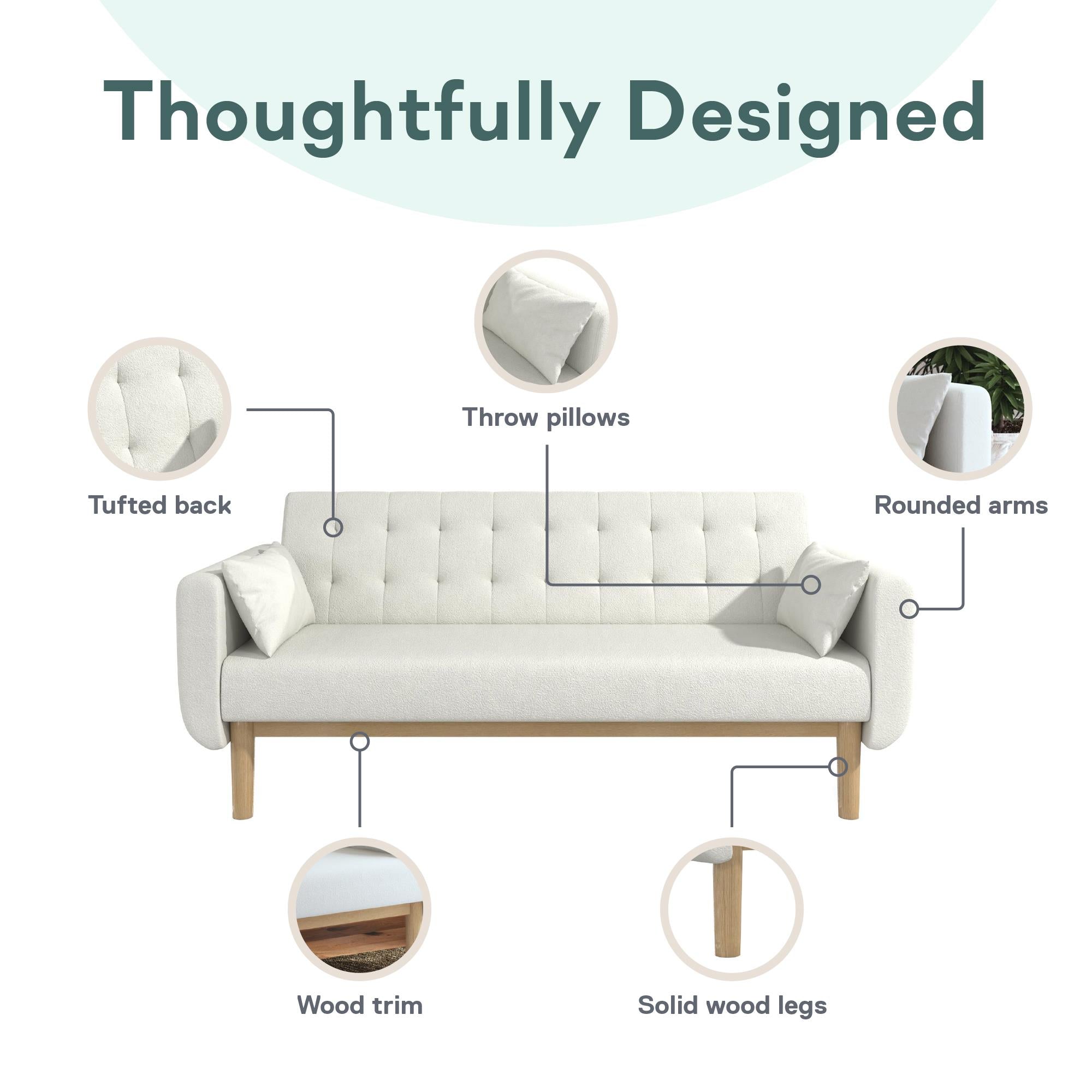 RealRooms Barrie Futon Sofa Bed - Ivory Teddy - 3-Seater
