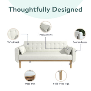 RealRooms Barrie Futon Sofa Bed - Ivory Teddy - 3-Seater