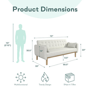 RealRooms Barrie Futon Sofa Bed - Ivory Teddy - 3-Seater