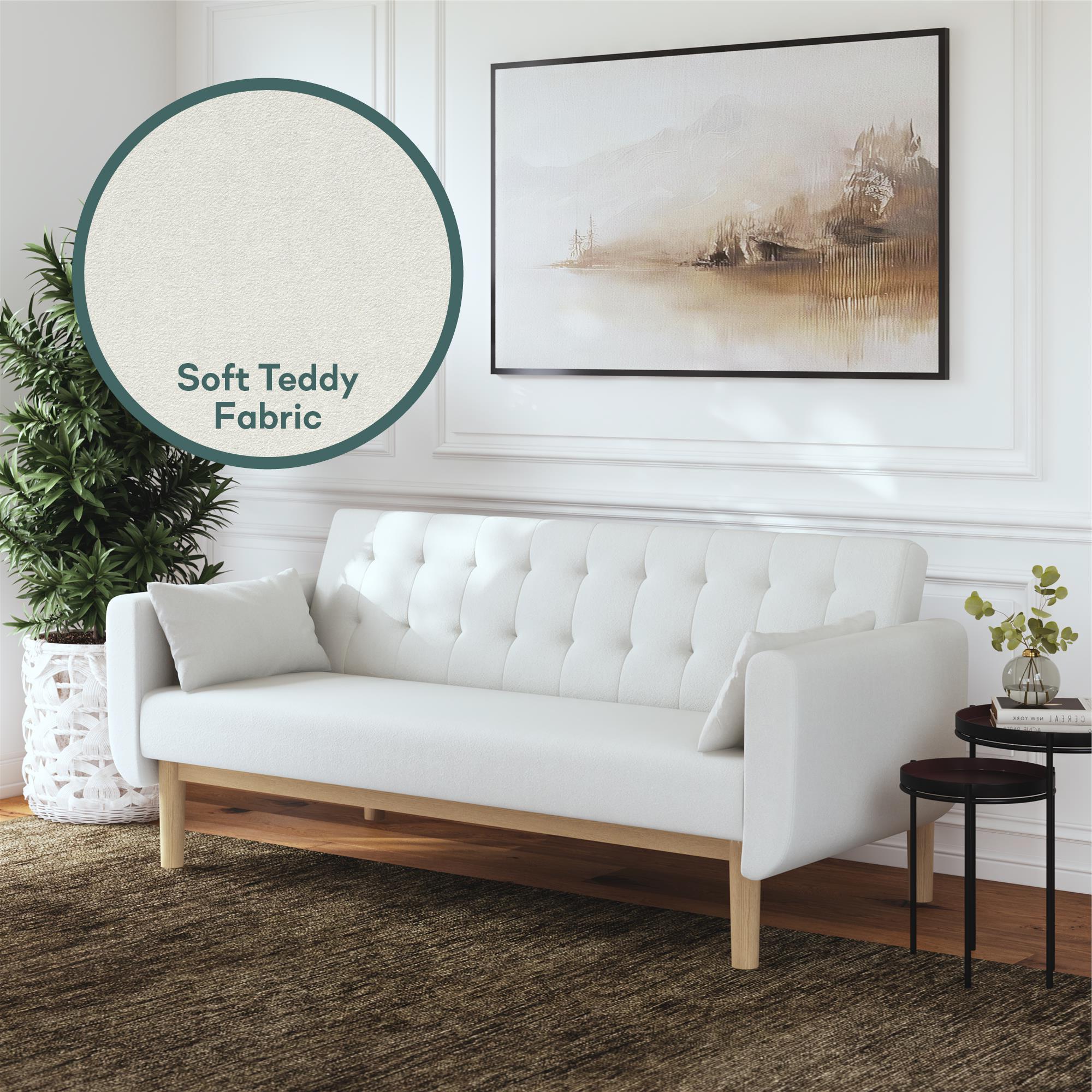RealRooms Barrie Futon Sofa Bed - Ivory Teddy - 3-Seater