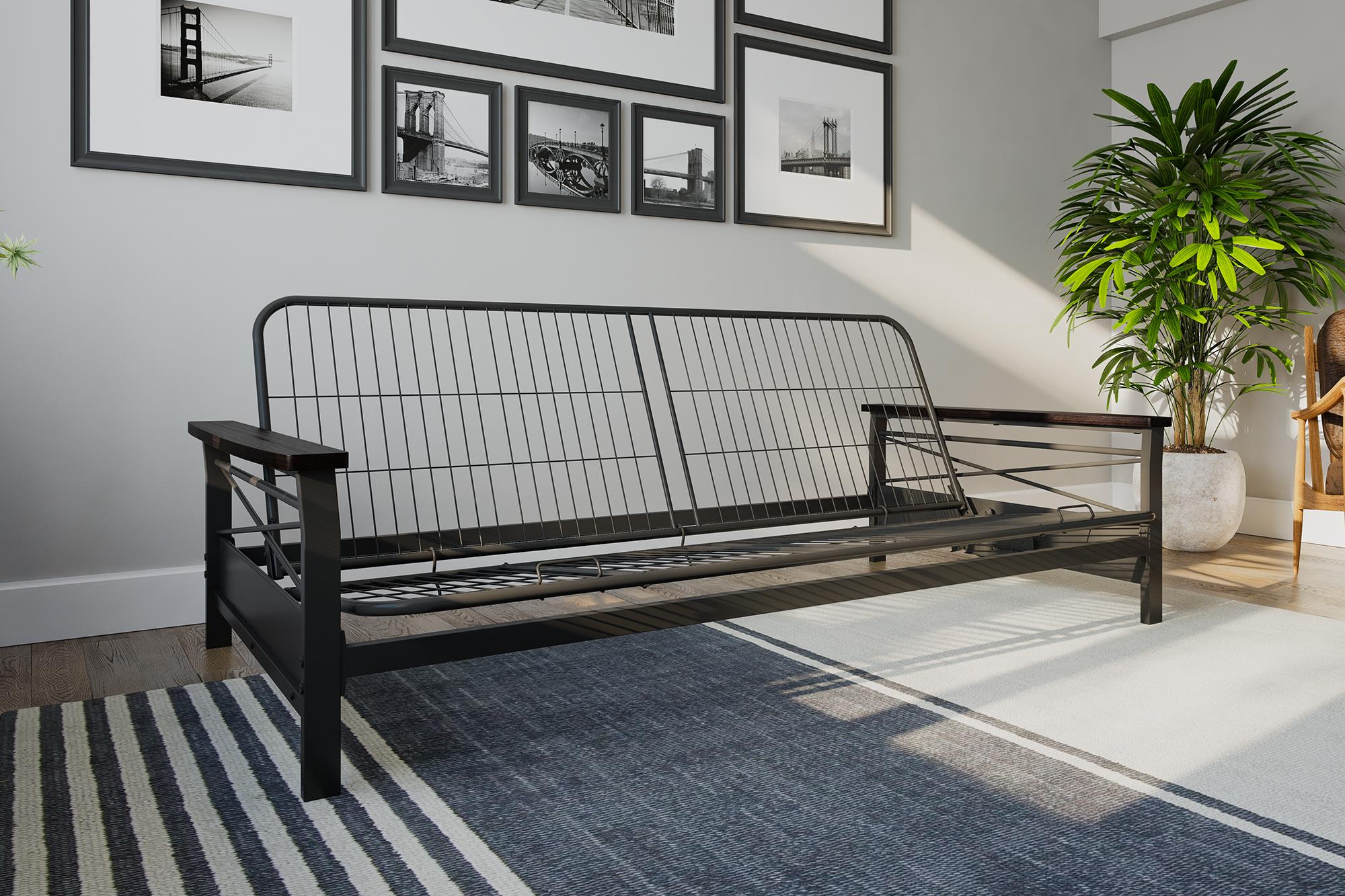 DHP Nadine Metal Futon Frame with Wood Arms - Black - Full