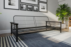 DHP Nadine Metal Futon Frame with Wood Arms - Black - Full