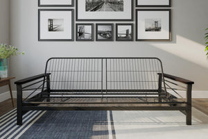 DHP Nadine Metal Futon Frame with Wood Arms - Black - Full