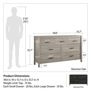 Ameriwood Home Beaumont 7 Drawer Dresser - Black Oak - 7 Drawer