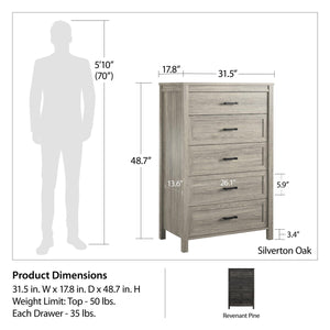 Ameriwood Home Beaumont 5 Drawer Dresser - Gray Oak - 5 Drawer