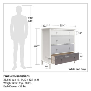 Ameriwood Home Multi-Colored 4 Drawer Dresser - White