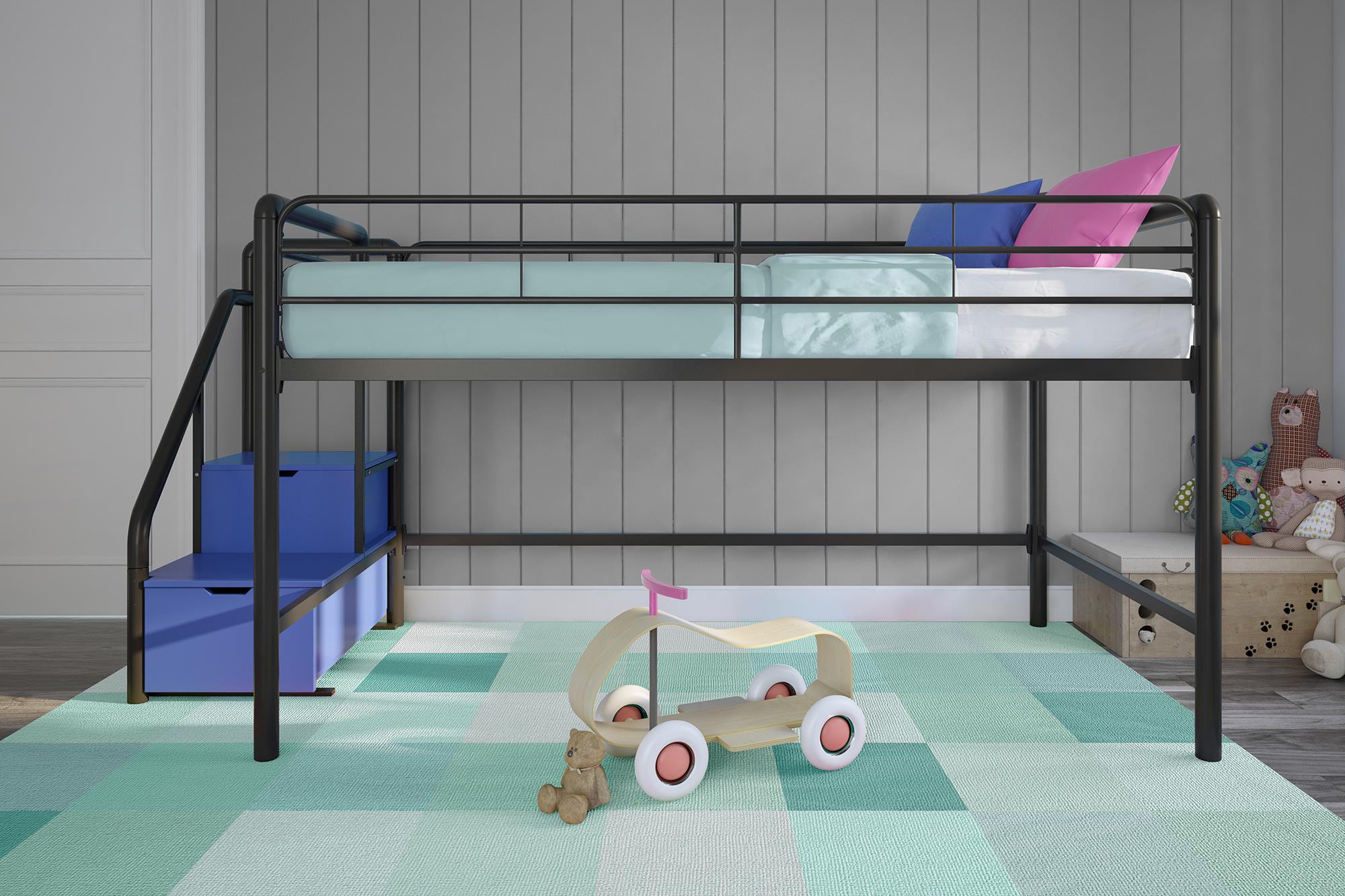 DHP Sol Kids' Low Loft Bed with Storage Steps - Black - Twin