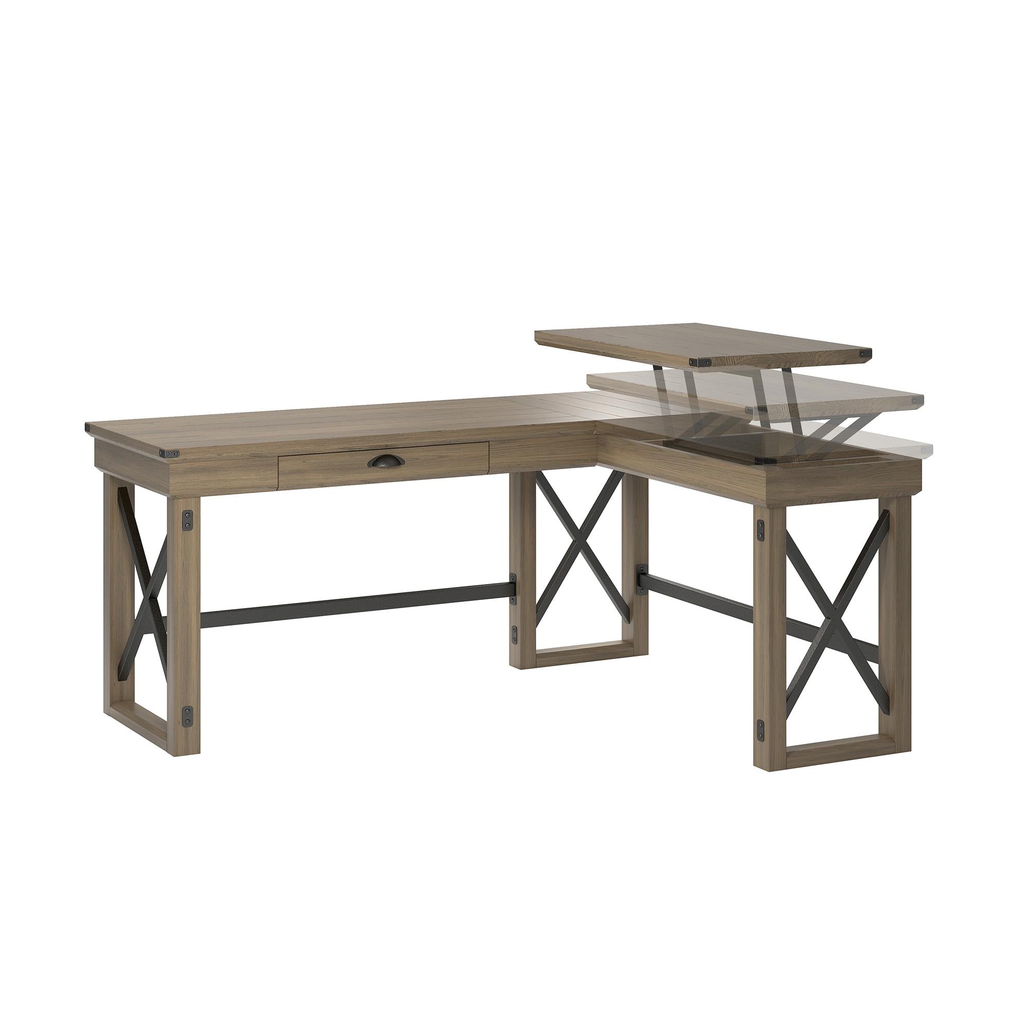 Ameriwood Home Wildwood L-Shaped Desk with Lift Top - Rustic Gray