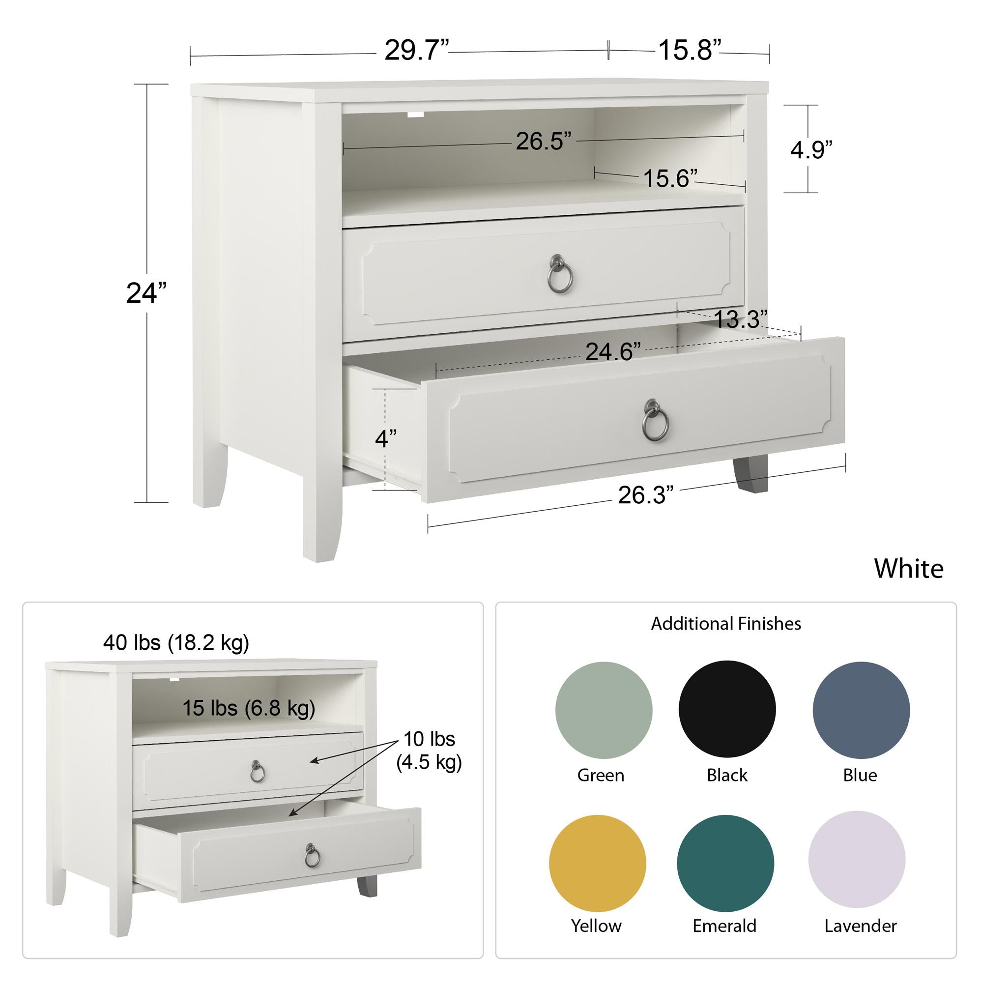 Novogratz Her Majesty 2 Drawer Nightstand - White