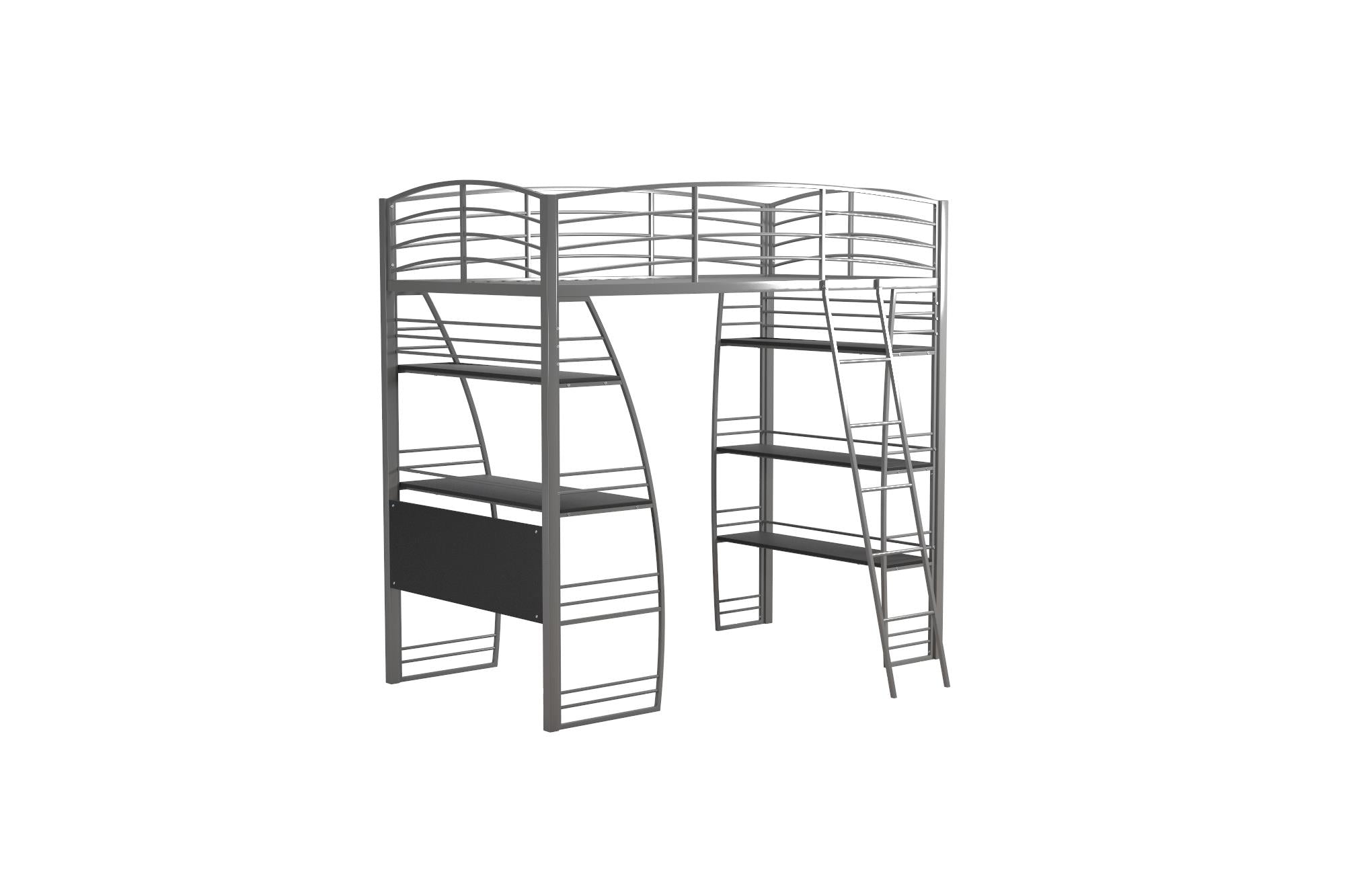 DHP Sage Studio Loft Bed with Desk and Shelves - Silver - Twin