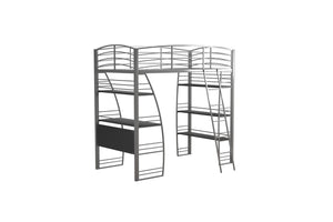 DHP Sage Studio Loft Bed with Desk and Shelves - Silver - Twin