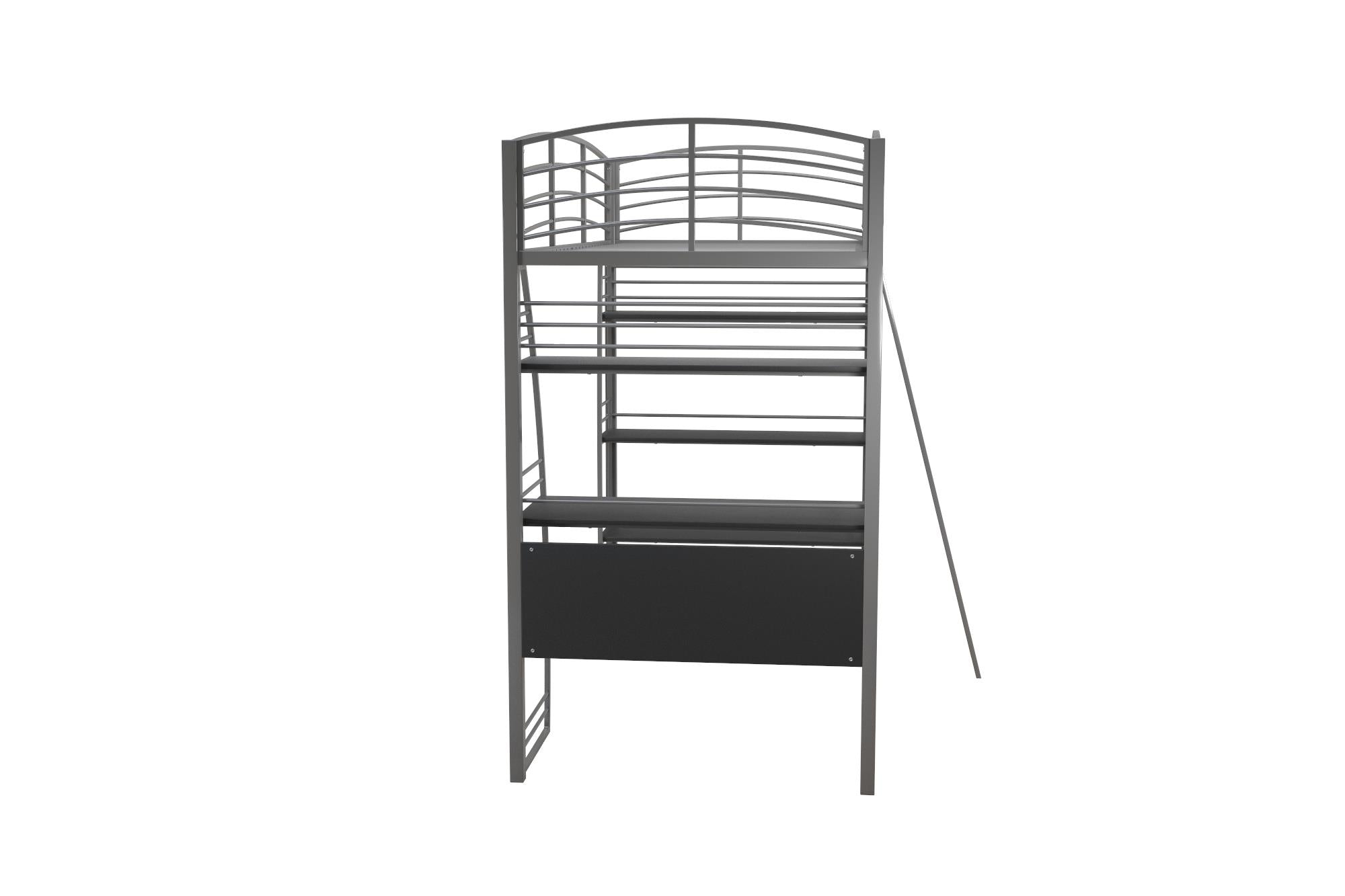 DHP Sage Studio Loft Bed with Desk and Shelves - Silver - Twin