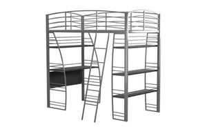 DHP Sage Studio Loft Bed with Desk and Shelves - Silver - Twin