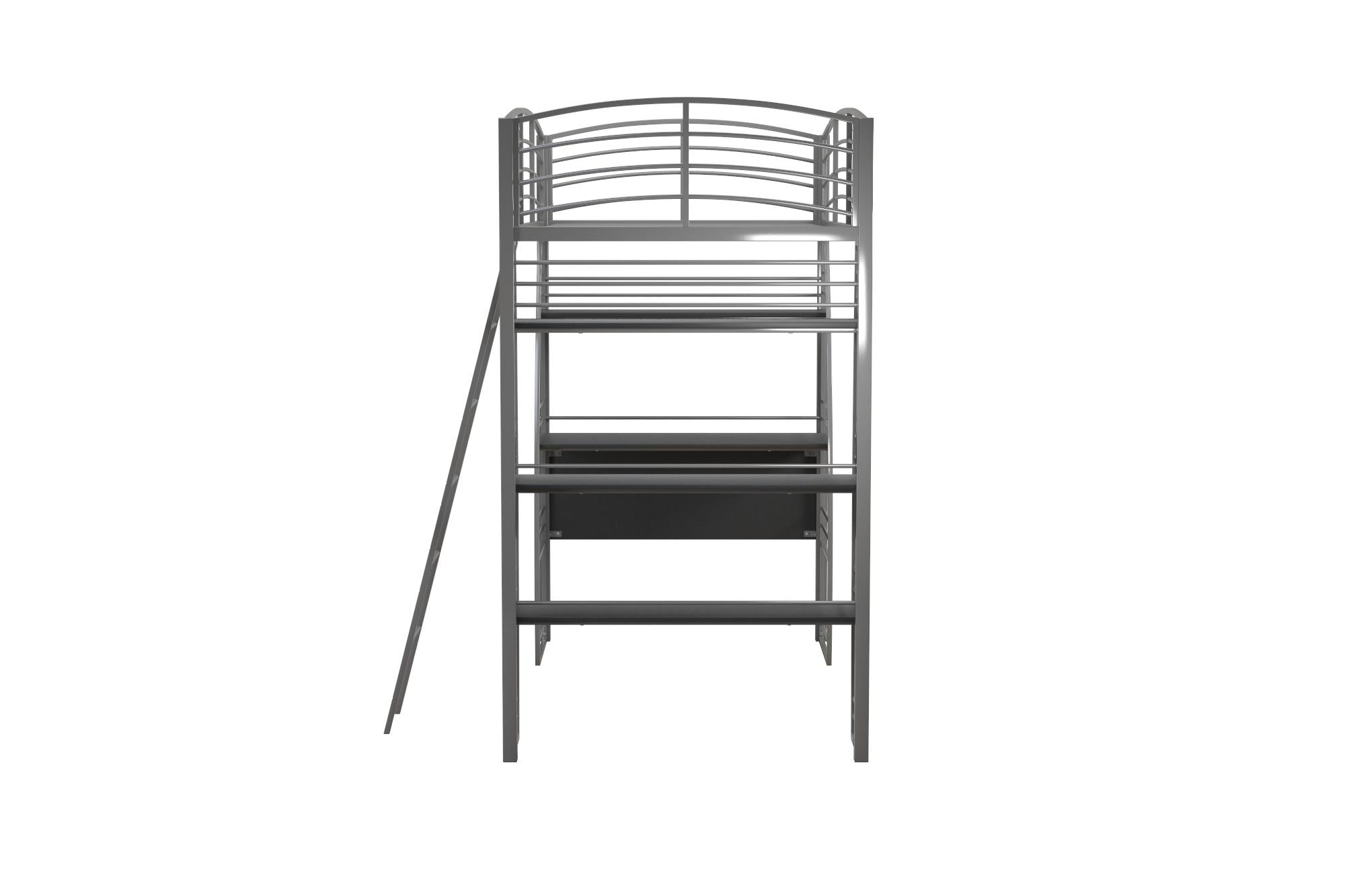 DHP Sage Studio Loft Bed with Desk and Shelves - Silver - Twin