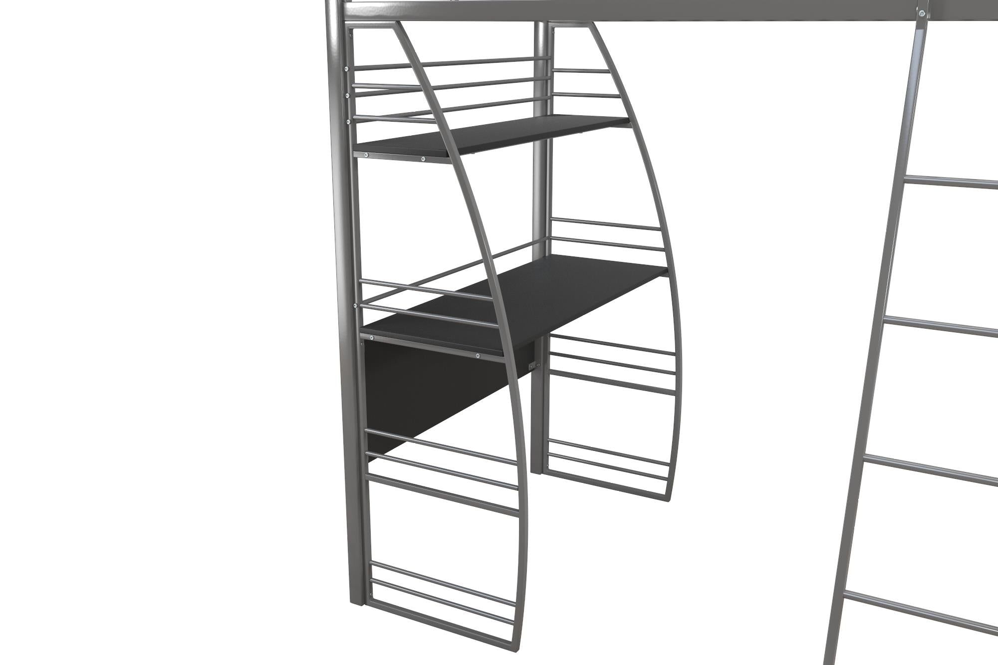 DHP Sage Studio Loft Bed with Desk and Shelves - Silver - Twin