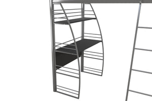 DHP Sage Studio Loft Bed with Desk and Shelves - Silver - Twin