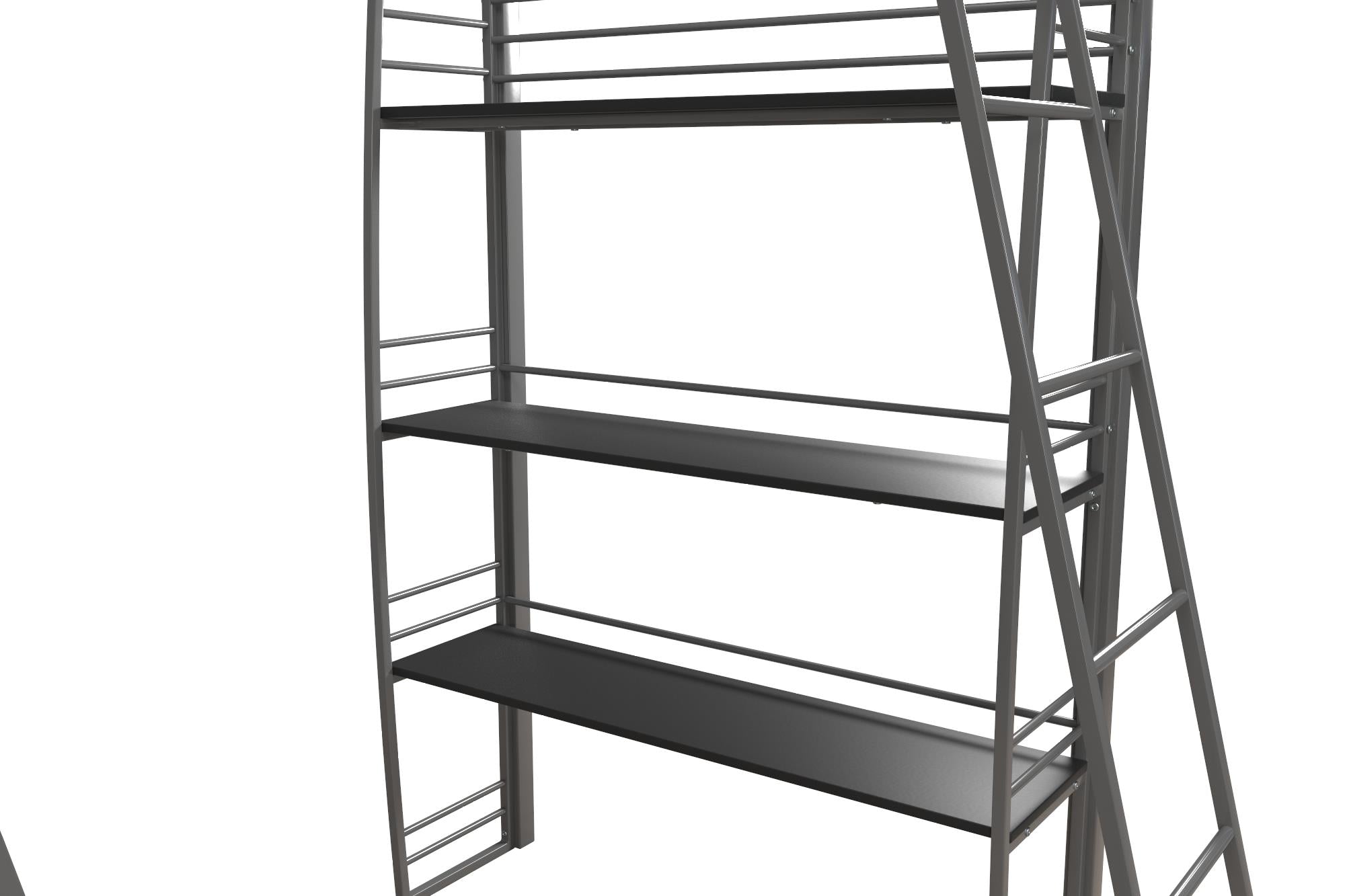 DHP Sage Studio Loft Bed with Desk and Shelves - Silver - Twin