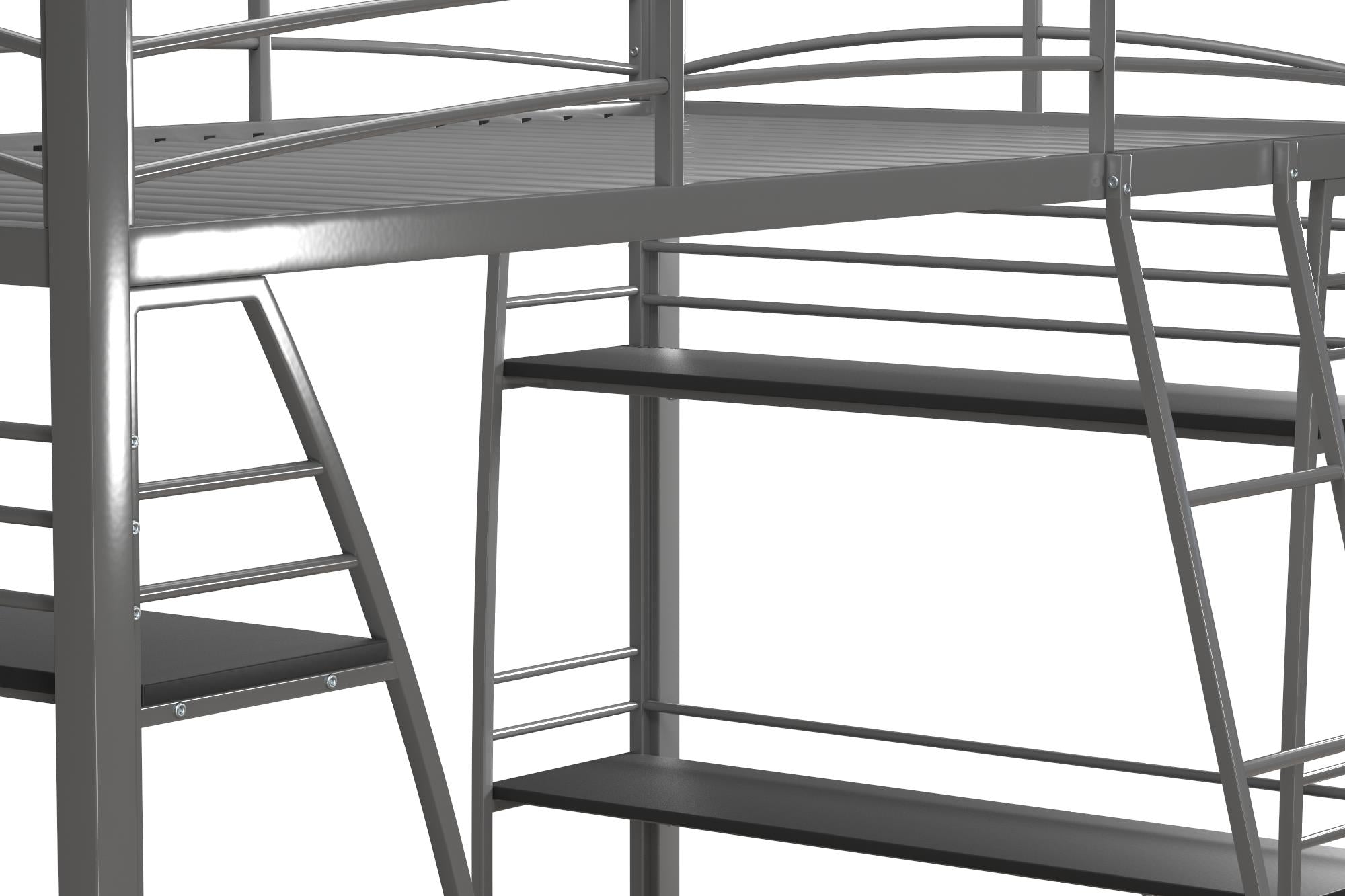 DHP Sage Studio Loft Bed with Desk and Shelves - Silver - Twin