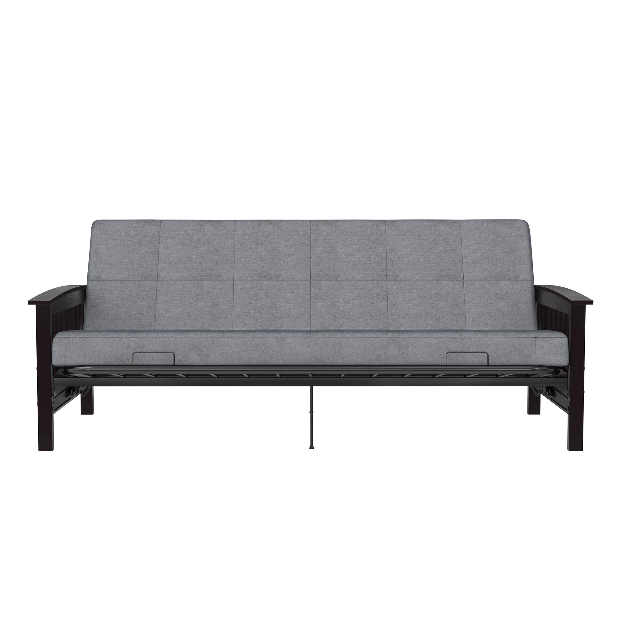 DHP Brixen Futon Set with Wood Frame and 6" Polyester Mattress - Gray - Full
