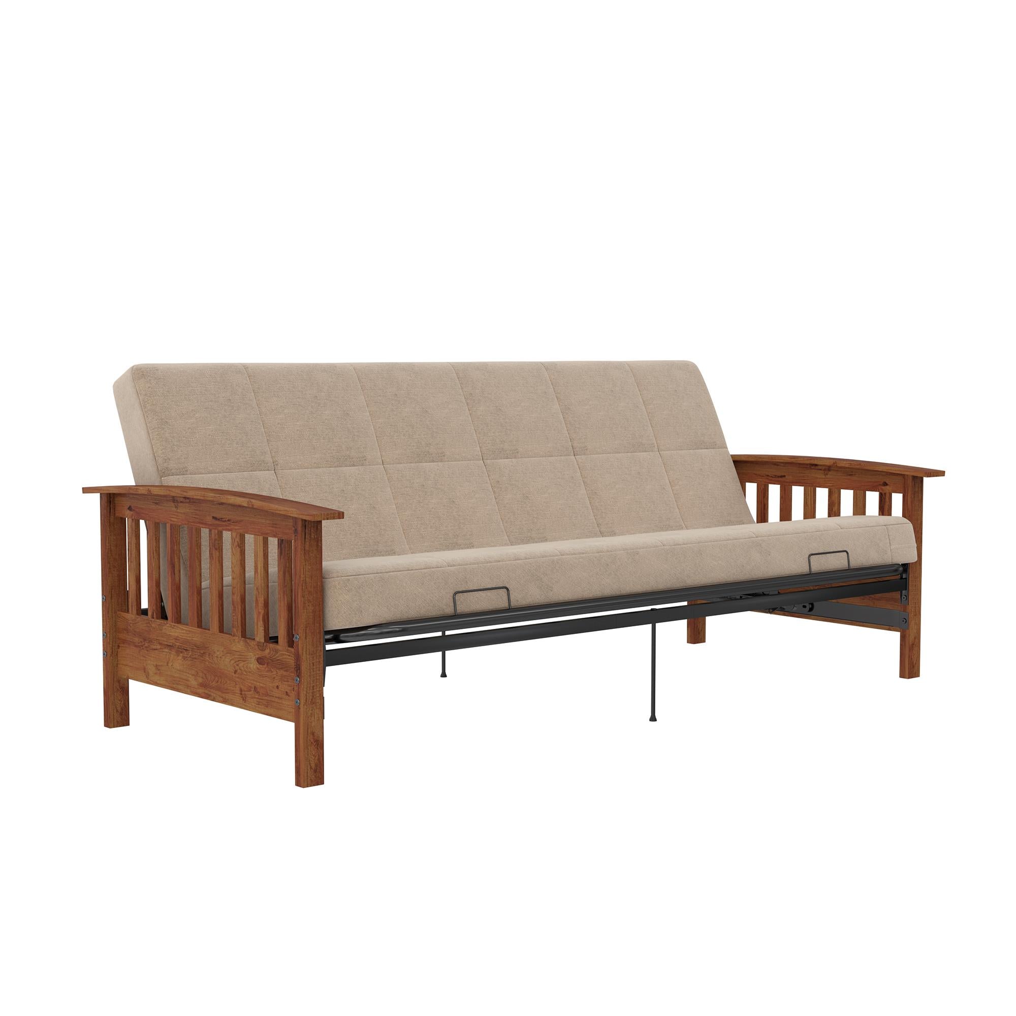 DHP Brixen Futon Set with Wood Frame and 6" Polyester Mattress - Tan - Full