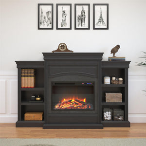 Ameriwood Home Lamont Electric Fireplace with Mantel and Side Bookcases - Black