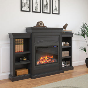 Ameriwood Home Lamont Electric Fireplace with Mantel and Side Bookcases - Black