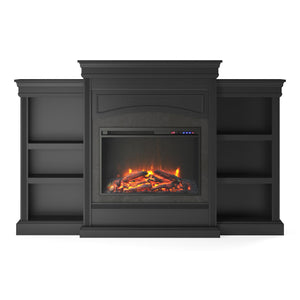 Ameriwood Home Lamont Electric Fireplace with Mantel and Side Bookcases - Black