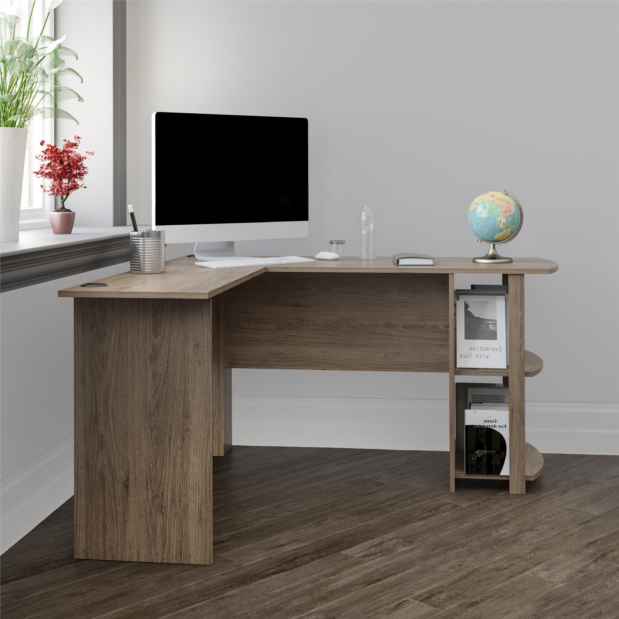 Ameriwood Home Dakota L Desk with Bookshelves - Rustic Oak