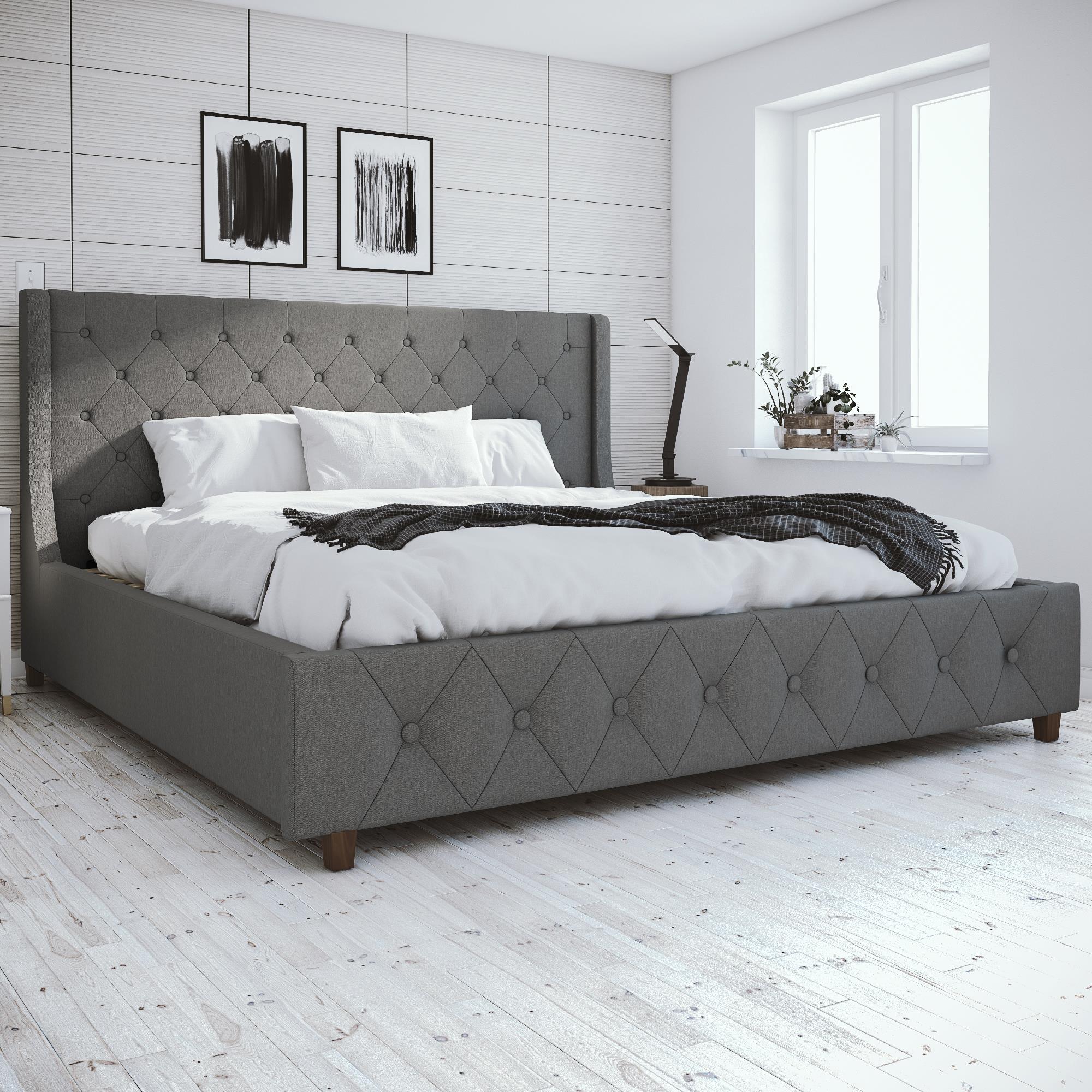 CosmoLiving Mercer Upholstered Bed - Grey Linen - King