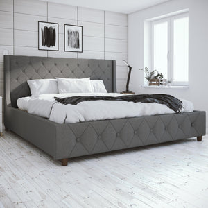 CosmoLiving Mercer Upholstered Bed - Grey Linen - King