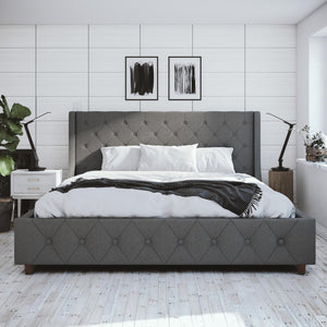 CosmoLiving Mercer Upholstered Bed - Grey Linen - King