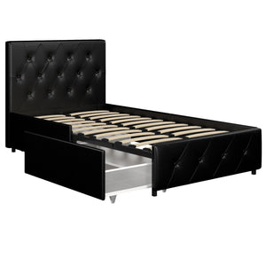 DHP Dakota Upholstered Bed Frame with Drawers - Black Faux Leather - Twin