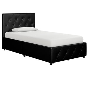 DHP Dakota Upholstered Bed Frame with Drawers - Black Faux Leather - Twin