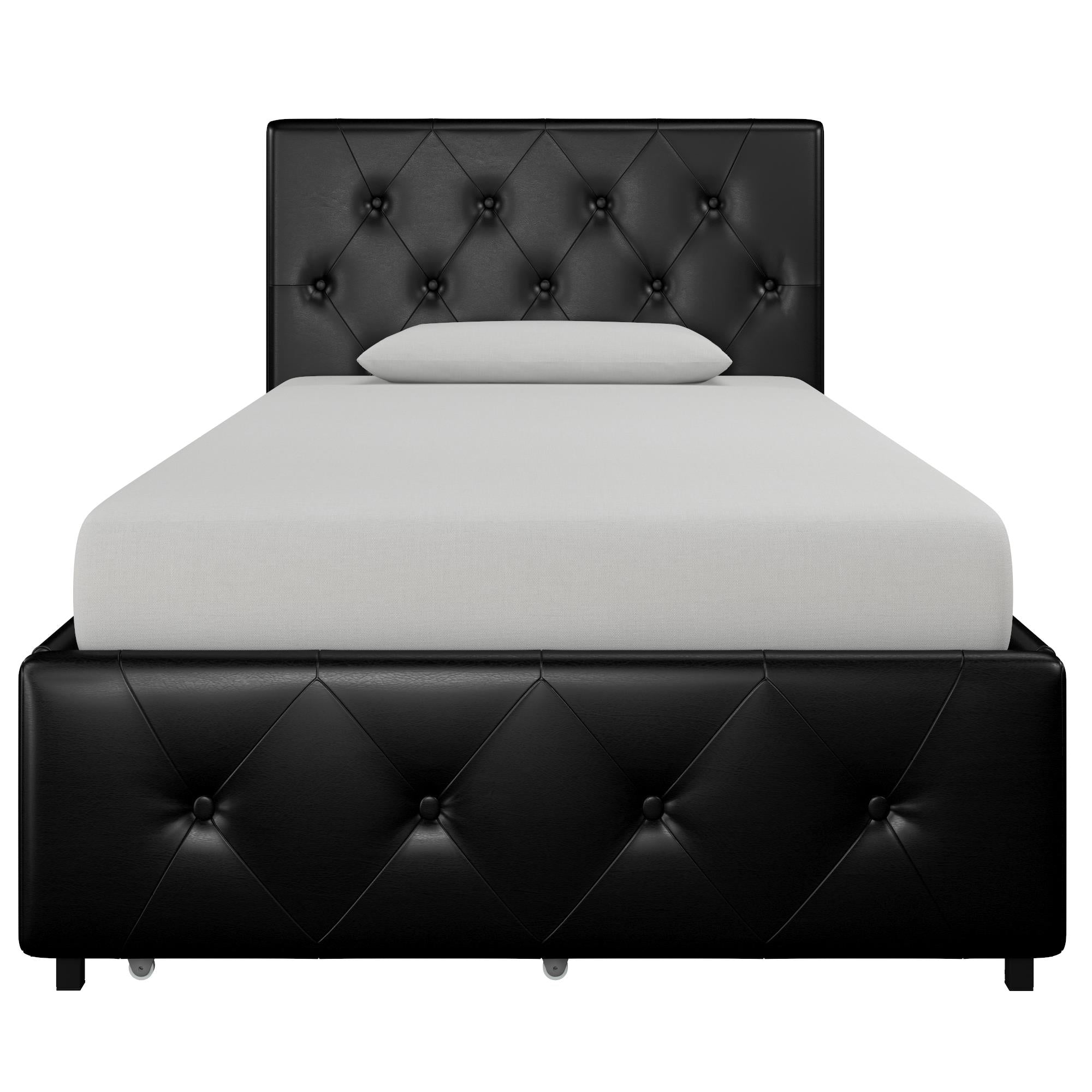 DHP Dakota Upholstered Bed Frame with Drawers - Black Faux Leather - Twin